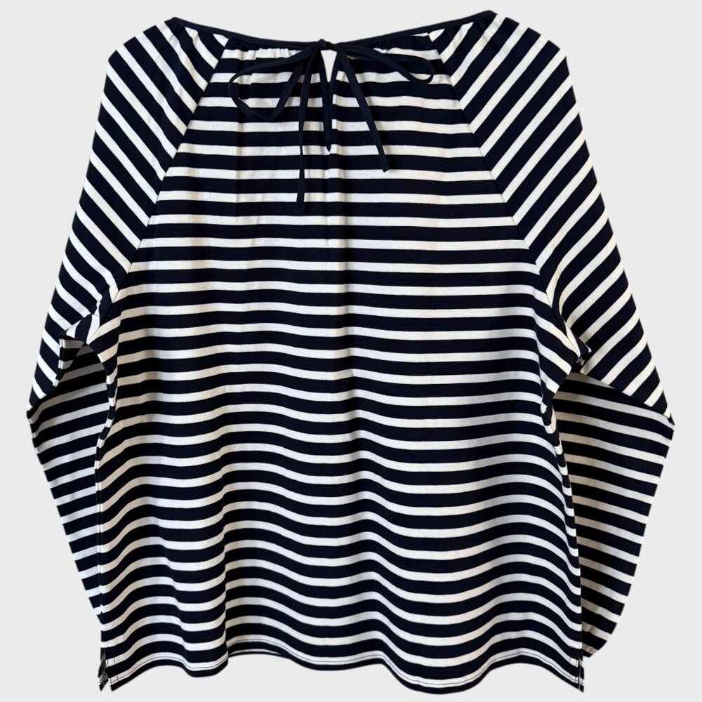 J.Crew Striped Raglan Tie-Back Peasant Blouse Top Black White Women's XL New - Picture 4 of 14
